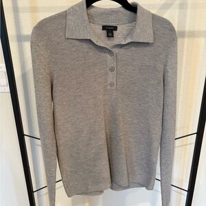 Halogen Gray Ribbed Knit Polo Sweater